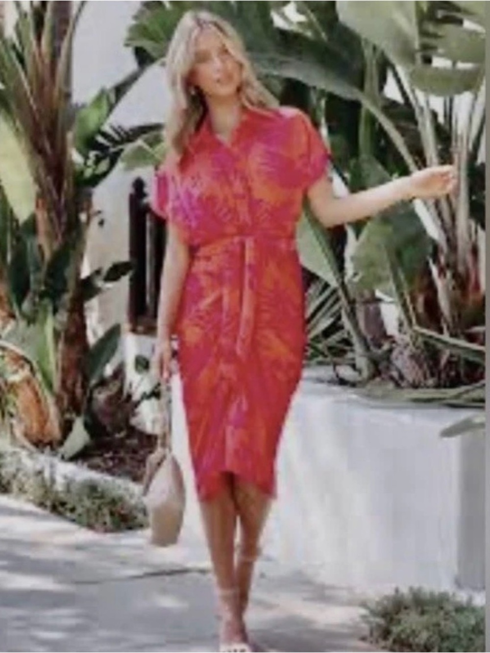 DO+BE Pink Tropical Midi Wrap Dress with Tie